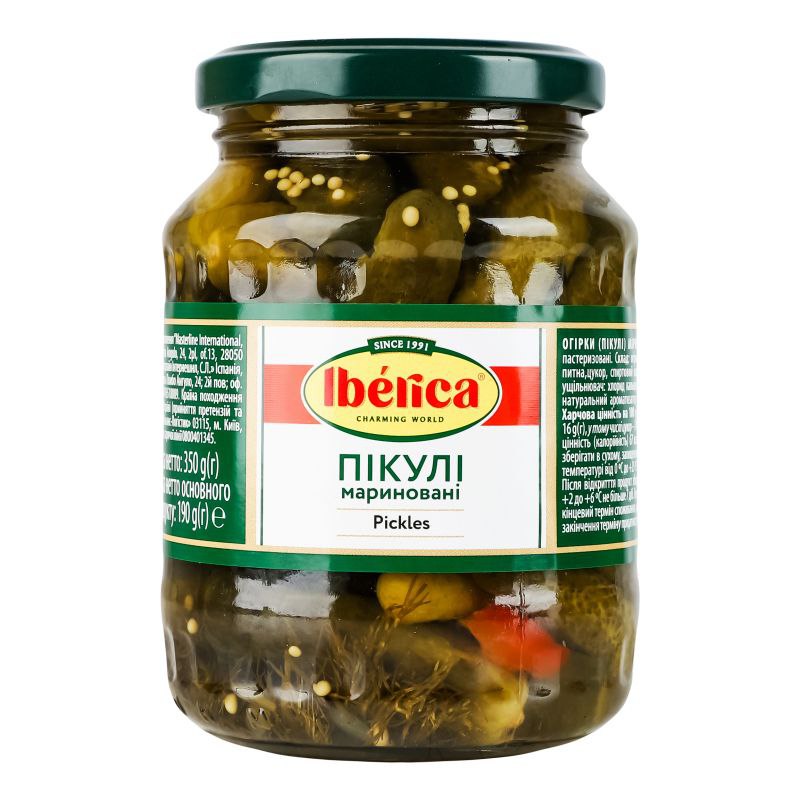 Огірки Iberica Пікулі мариновані с/б 370г